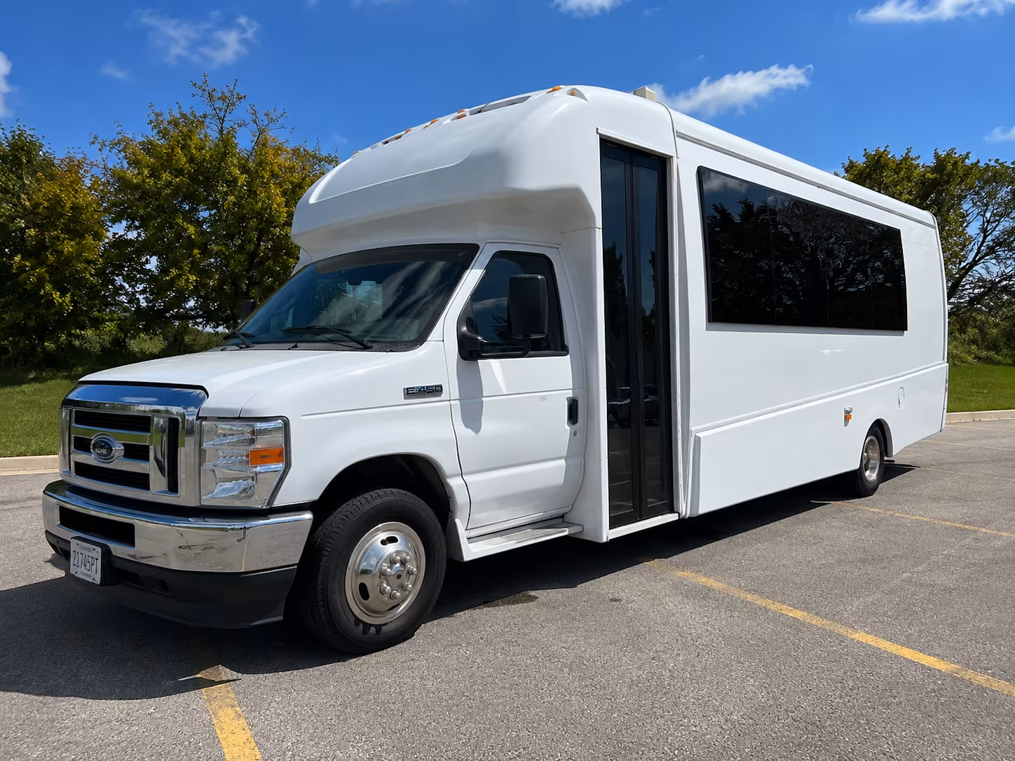 Wedding guests seated inside a party bus serving Buffalo